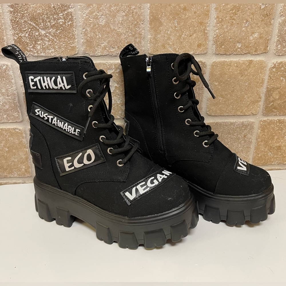 Like New -New Rick Brand Black Eco Vegan Black Mili Boots, Size Euro 39